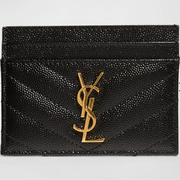 YSL (Yves Saint Laurent) Black Card Holder with Gold Logo - Picture 1 of 2